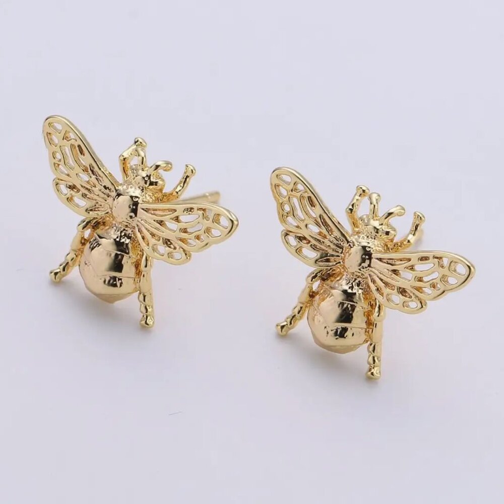 NEW 14K Gold Filled Bumble Bee Earring Gold Bee Studs